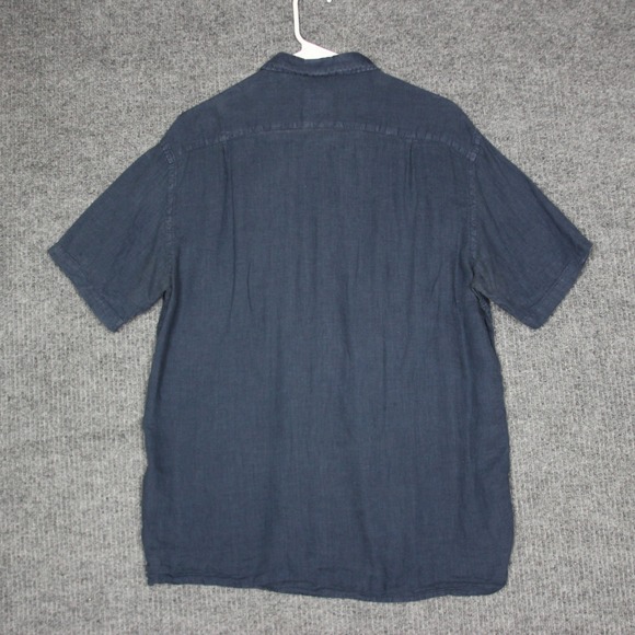 SERGE BLANCO Men Short Sleeve Button Up Shirt Blue Athletète Francais 100% Linen - Picture 3 of 3